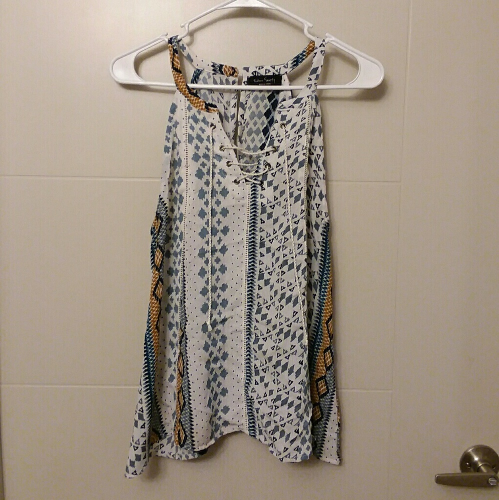 printed top with braided lace up